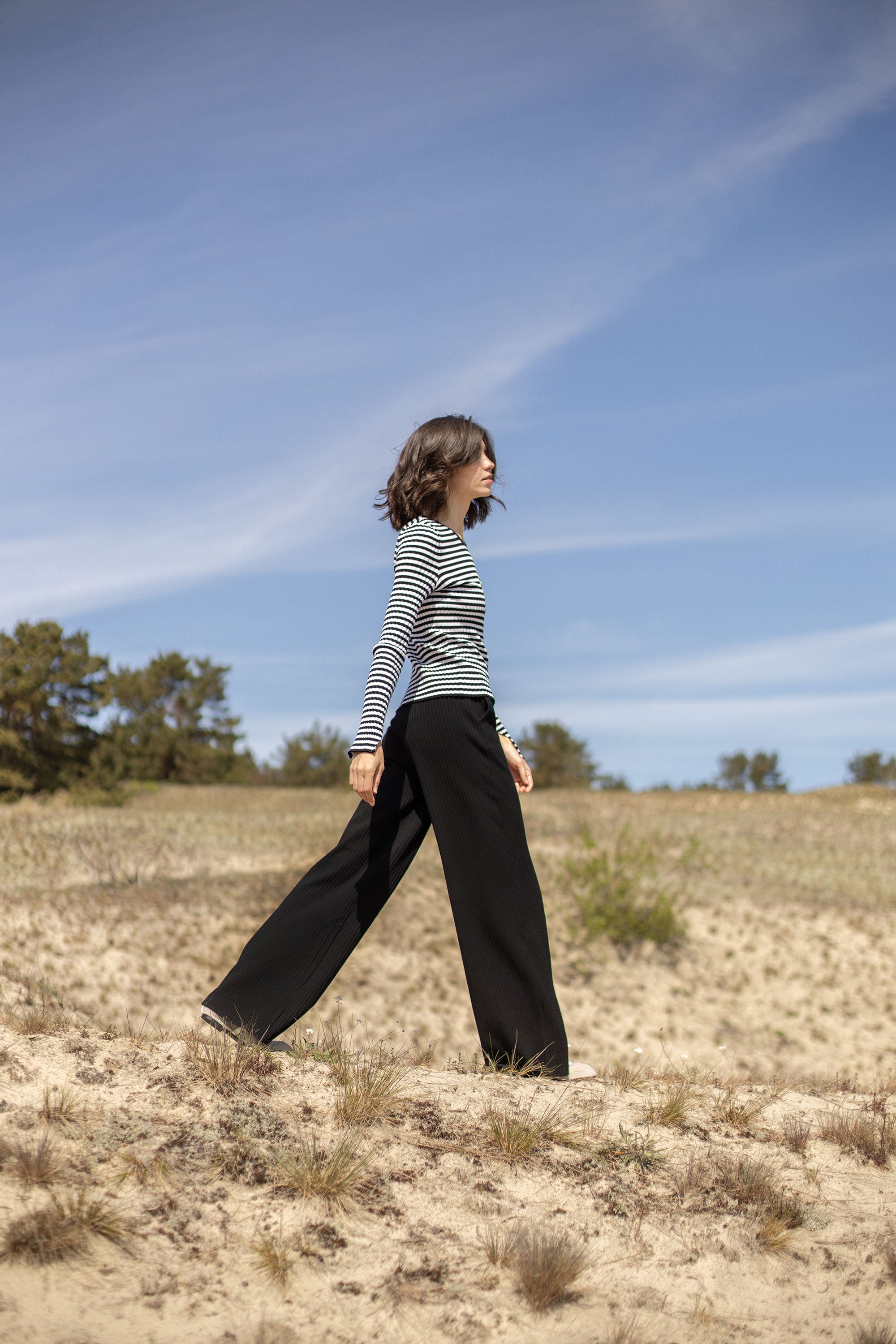 Brera Ribbed Long-Sleeve Top Black Stripes