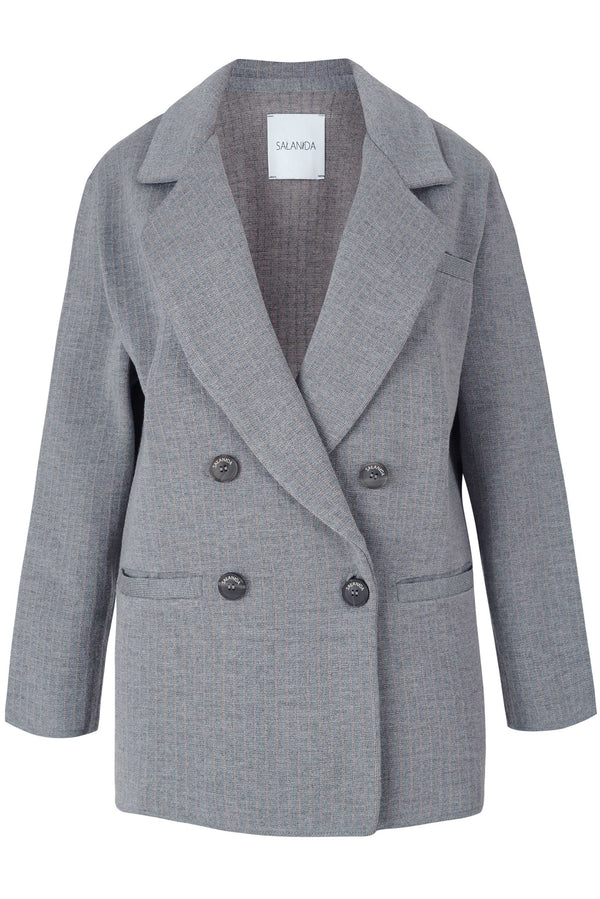 Forza Pinstripe Knitted 100% Merino Blazer Light Grey *NEW*