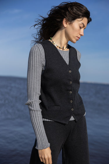 Galante Kootud 100% Meriino Vest Must
