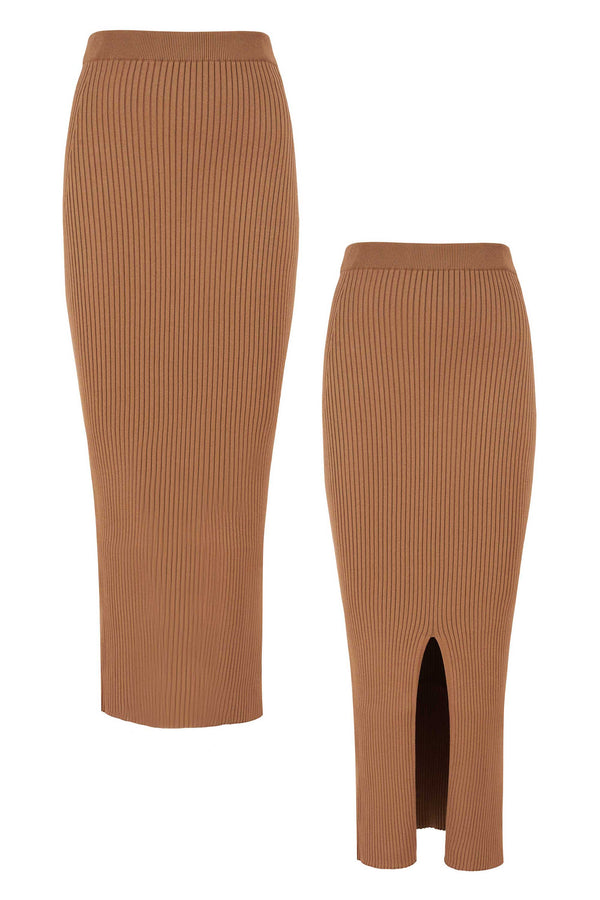 Madonna Ribbed-Knit Midi Skirt Caramel *REVERSIBLE*