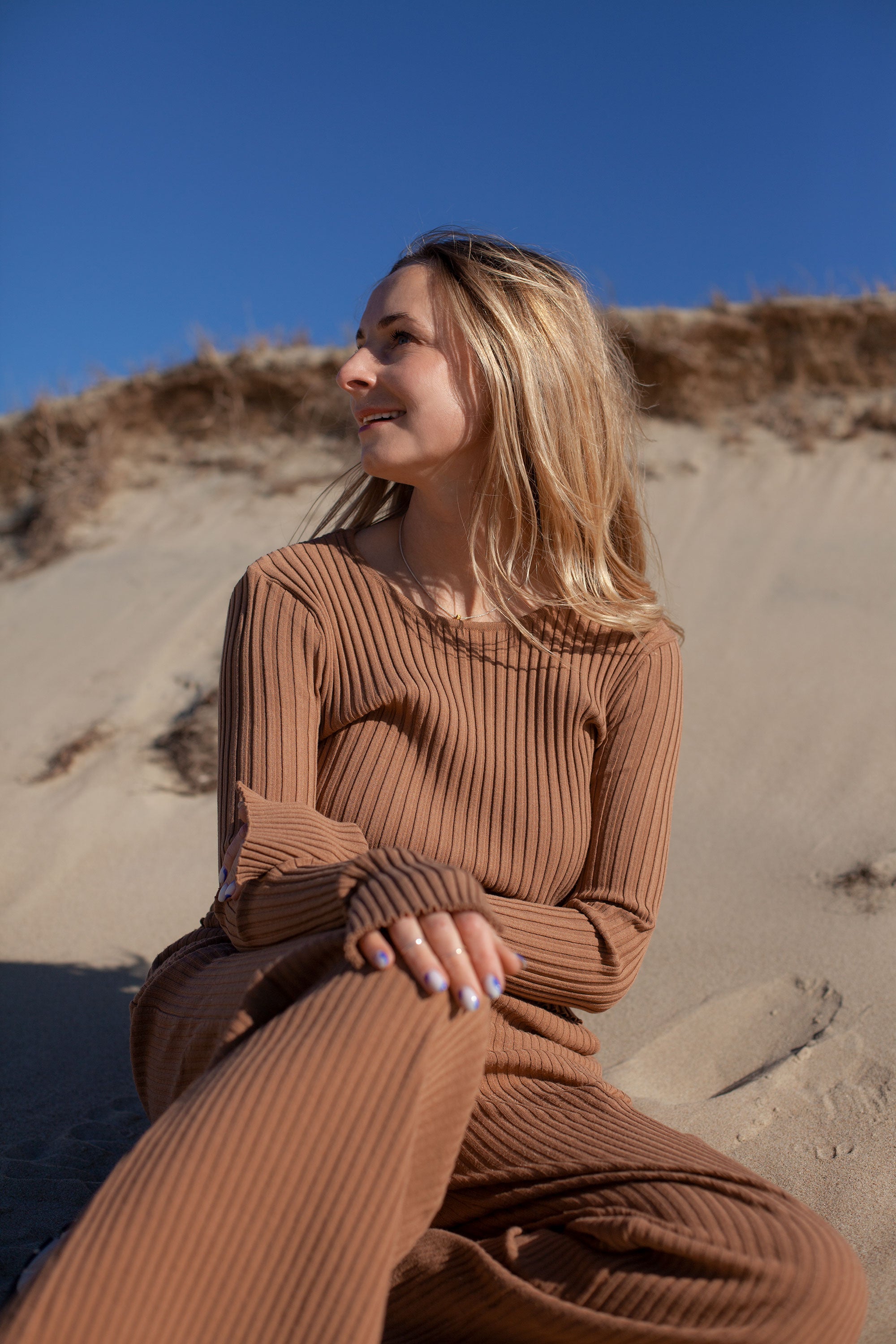 Brera Ribbed Long-Sleeve Top Caramel