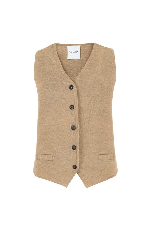 Galante Knitted 100% Merino Waistcoat Beige